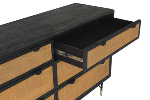 Homeroots 61" Natural And Black Solid Wood Six Drawer Double Dresser  Solid Wood 518620