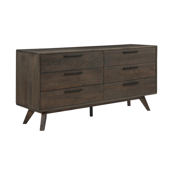 Homeroots 63" Dark Brown Solid Wood Six Drawer Double Dresser  Solid Wood 518621