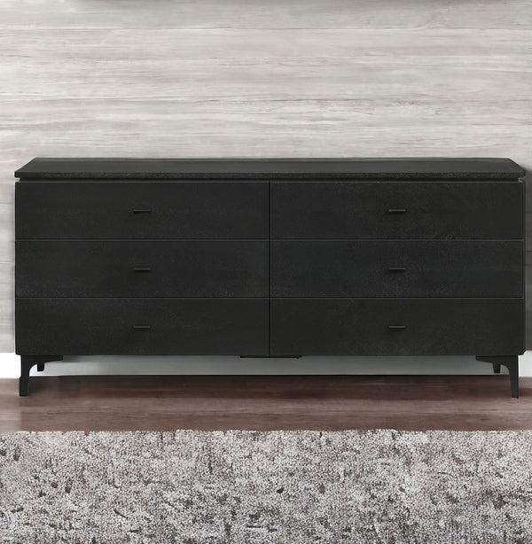 Homeroots 63" Black Six Drawer Double Dresser  Manufactured Wood 518622