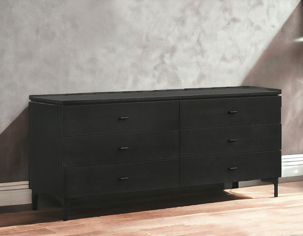 Homeroots 63" Black Six Drawer Double Dresser  Manufactured Wood 518622