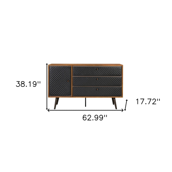 Homeroots 63" Brown And Black Solid Wood Three Drawer Double Dresser  Solid Wood 518625