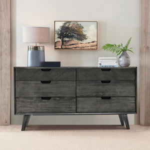 Homeroots 61" Gray Solid Wood Six Drawer Double Dresser  Solid Wood 518626