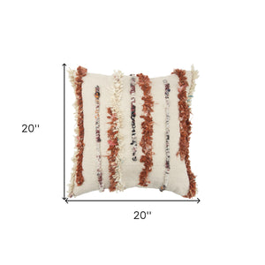 Homeroots 20x20 Natural 100% Wool Striped Zippered Pillow   518631
