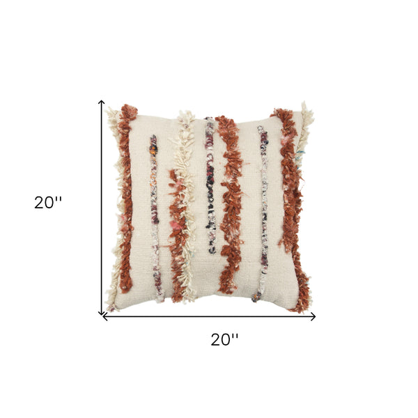 Homeroots 20x20 Natural 100% Wool Striped Zippered Pillow   518631