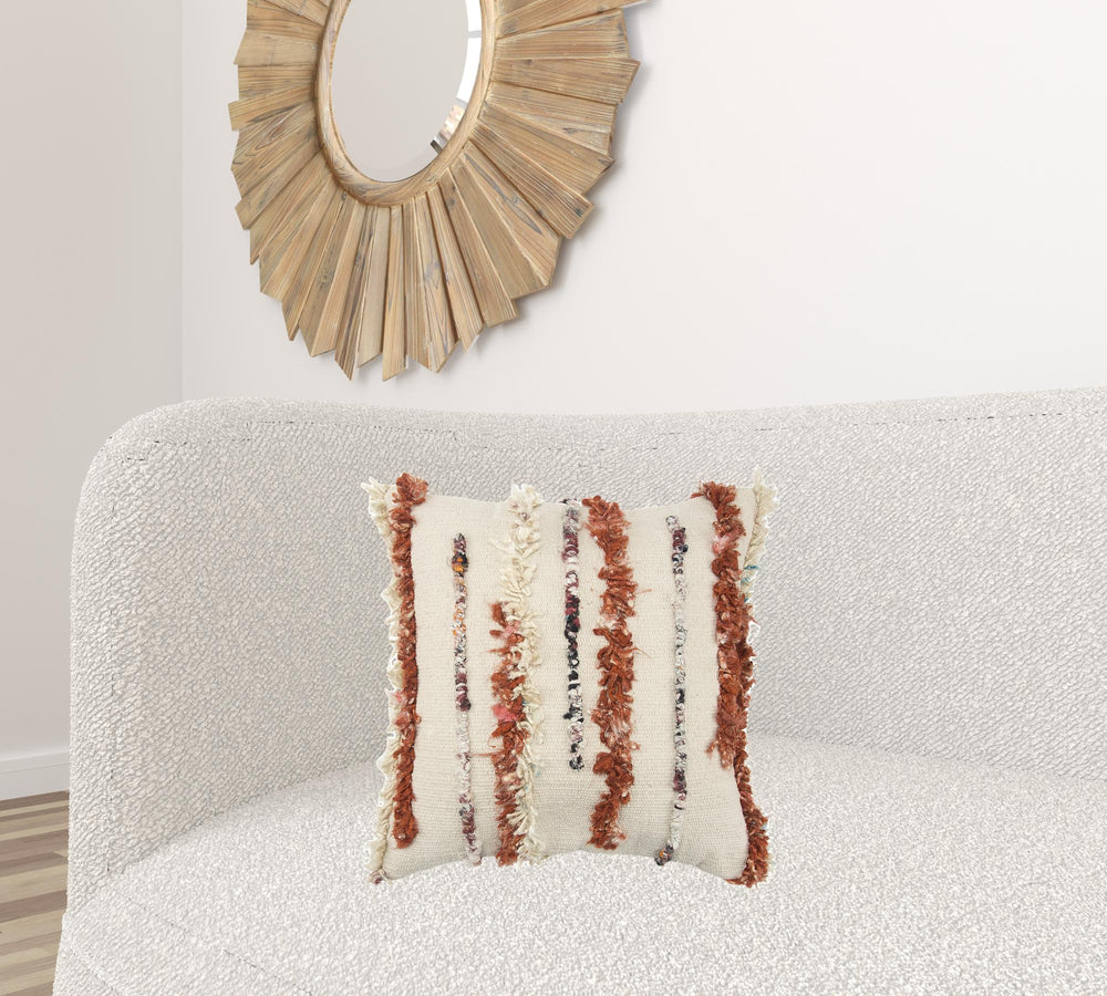 Homeroots 20x20 Natural 100% Wool Striped Zippered Pillow   518631