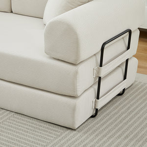 English Elm Folding Sofa Bed Corduroy Convertible 78.5" 3-Seater to Bed No-Assembly Foam Spring Comfort Beige W2915P343899