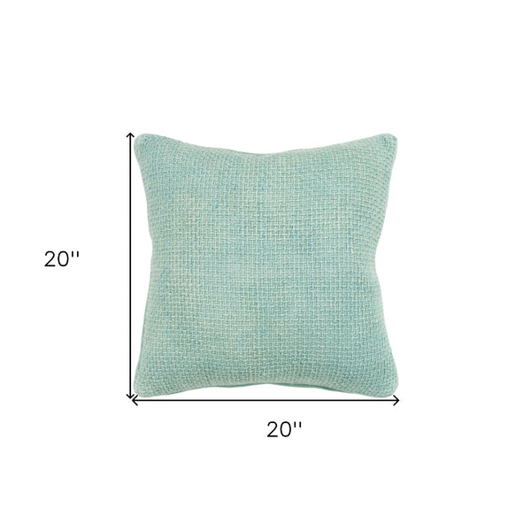 Homeroots 20" Mint Green Weave Cotton Blend Throw Pillow   518637