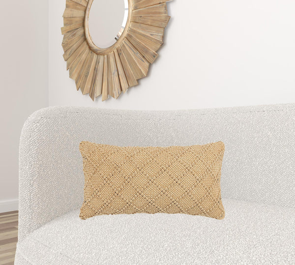 Homeroots 14" X 14" Yellow Cotton Pillow   518644