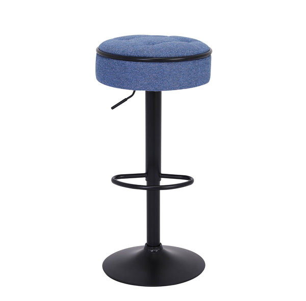 English Elm Round Storage Bar Stool with Hidden Lift Storage, Height Adjustable 28–36" Swivel Seat for Home Blue W2200P196799