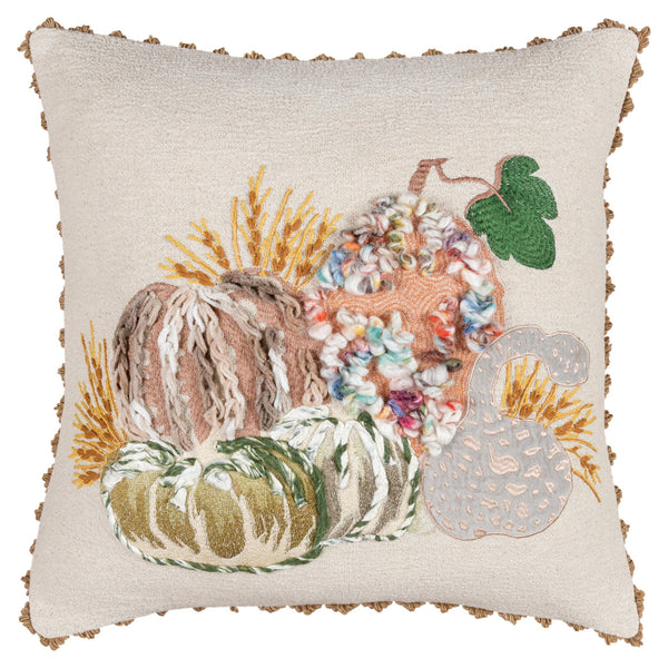 Homeroots 20" Beige And Green Thanksgiving Cotton Pillow With Applique, Embroidery Edges   518651