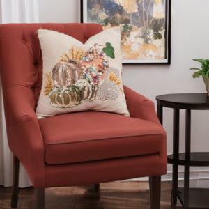 Homeroots 20" Beige And Green Thanksgiving Cotton Pillow With Applique, Embroidery Edges   518651