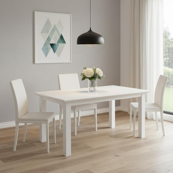 HomeRoots 63" Modern White Solid Wood Dining Table - Elegant Centerpiece for 6, Durable & Stylish Design 518760