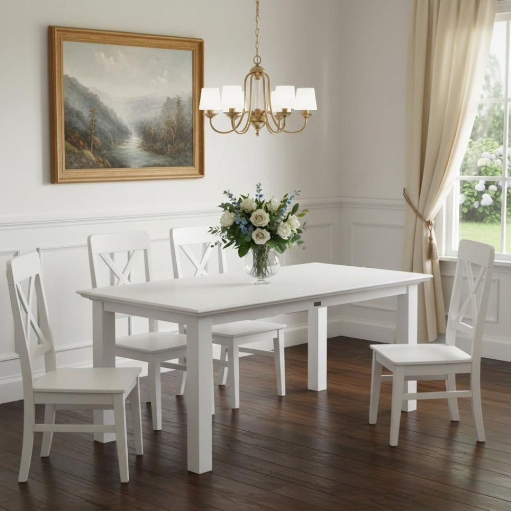 HomeRoots 71" Elegant White Wood Dining Table - Premium Mahogany, Seats 4, Modern Gloss Finish for Chic Dining 518761