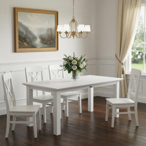 HomeRoots 71" Elegant White Wood Dining Table - Premium Mahogany, Seats 4, Modern Gloss Finish for Chic Dining 518761