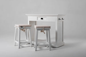 HomeRoots Three Piece White Solid Wood Dining Set - Sleek Table & Comfortable Chairs for Modern Spaces 518764