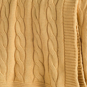 HomeRoots 50" Cozy Light Yellow Cable Knit Cotton Throw Blanket – Versatile, Soft, and Perfect for Any Room! 518765