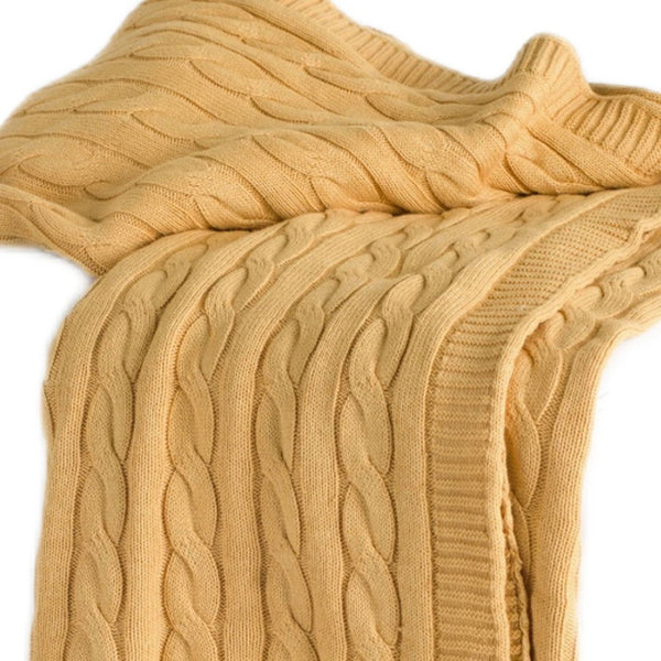 HomeRoots 50" Cozy Light Yellow Cable Knit Cotton Throw Blanket – Versatile, Soft, and Perfect for Any Room! 518765