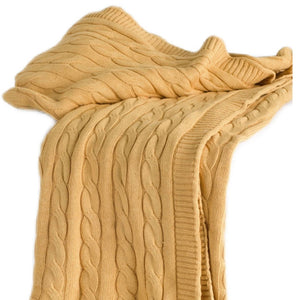 HomeRoots 50" Cozy Light Yellow Cable Knit Cotton Throw Blanket – Versatile, Soft, and Perfect for Any Room! 518765