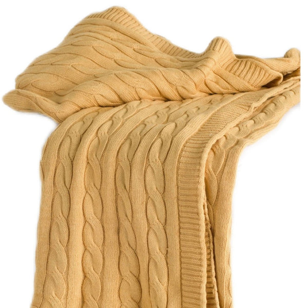 HomeRoots 50" Cozy Light Yellow Cable Knit Cotton Throw Blanket – Versatile, Soft, and Perfect for Any Room! 518765