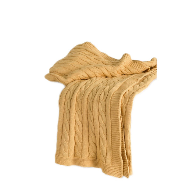 HomeRoots 50" Cozy Light Yellow Cable Knit Cotton Throw Blanket – Versatile, Soft, and Perfect for Any Room! 518765