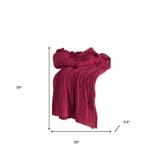 HomeRoots Red Knitted Throw Blanket - 100% Cotton, Cozy Striped Design for Home Décor, Soft & Versatile 50"x50" 518766