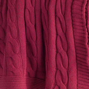 HomeRoots Red Knitted Throw Blanket - 100% Cotton, Cozy Striped Design for Home Décor, Soft & Versatile 50"x50" 518766