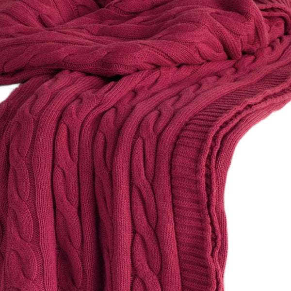 HomeRoots Red Knitted Throw Blanket - 100% Cotton, Cozy Striped Design for Home Décor, Soft & Versatile 50"x50" 518766