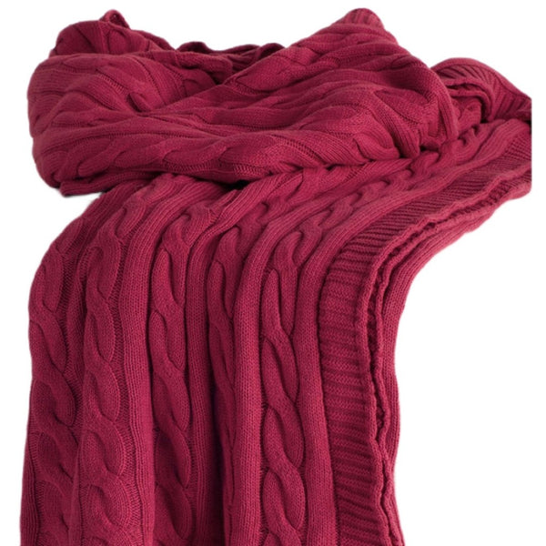 HomeRoots Red Knitted Throw Blanket - 100% Cotton, Cozy Striped Design for Home Décor, Soft & Versatile 50"x50" 518766