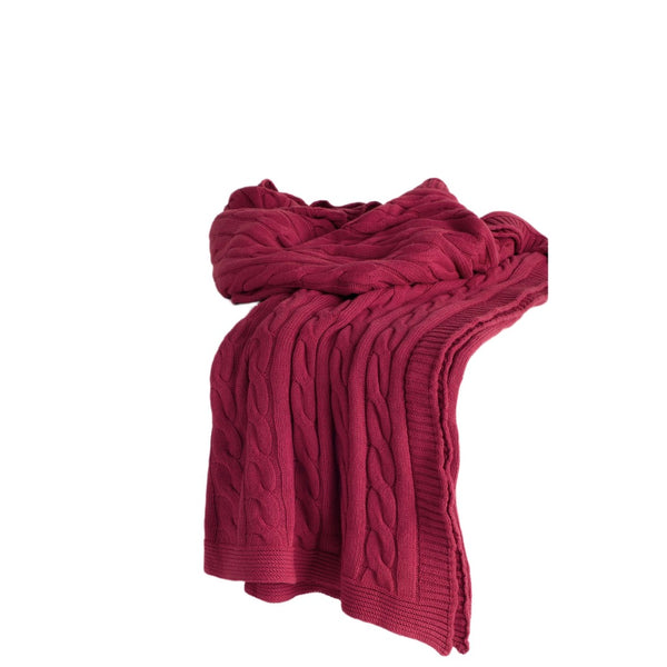 HomeRoots Red Knitted Throw Blanket - 100% Cotton, Cozy Striped Design for Home Décor, Soft & Versatile 50"x50" 518766