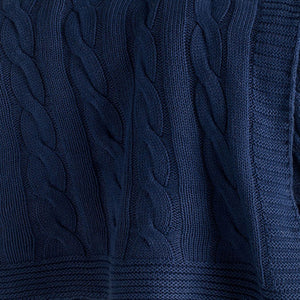 HomeRoots Blue Knitted Cotton Throw Blanket - Soft, Breathable, Reversible Design for Cozy Living Room Style 518767