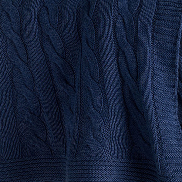 HomeRoots Blue Knitted Cotton Throw Blanket - Soft, Breathable, Reversible Design for Cozy Living Room Style 518767