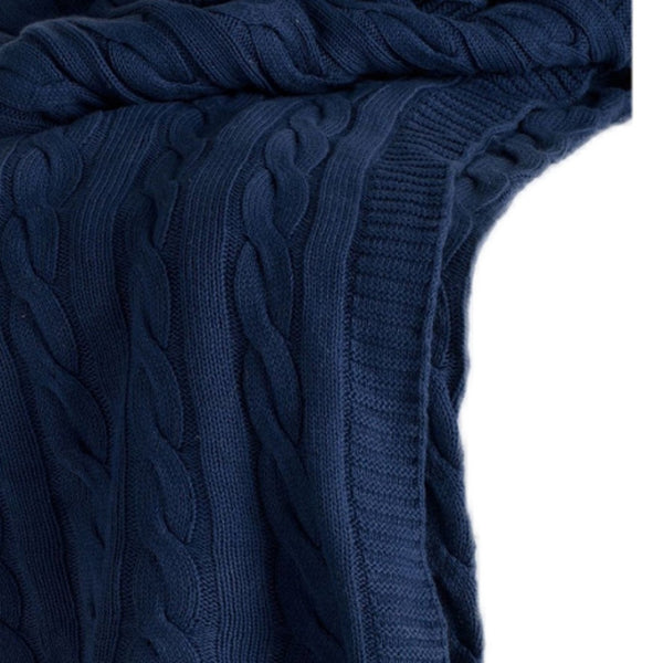 HomeRoots Blue Knitted Cotton Throw Blanket - Soft, Breathable, Reversible Design for Cozy Living Room Style 518767