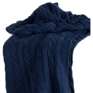 HomeRoots Blue Knitted Cotton Throw Blanket - Soft, Breathable, Reversible Design for Cozy Living Room Style 518767