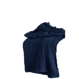 HomeRoots Blue Knitted Cotton Throw Blanket - Soft, Breathable, Reversible Design for Cozy Living Room Style 518767