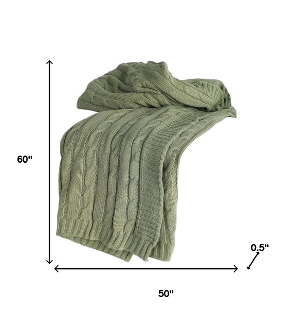 HomeRoots 50" Olive Green Cotton Knitted Striped Throw Blanket - Soft, Stylish, Versatile Comfort for Any Space 518768