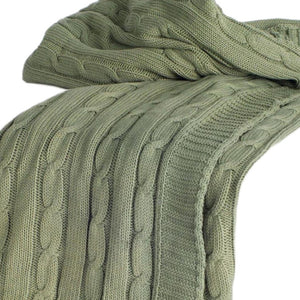 HomeRoots 50" Olive Green Cotton Knitted Striped Throw Blanket - Soft, Stylish, Versatile Comfort for Any Space 518768