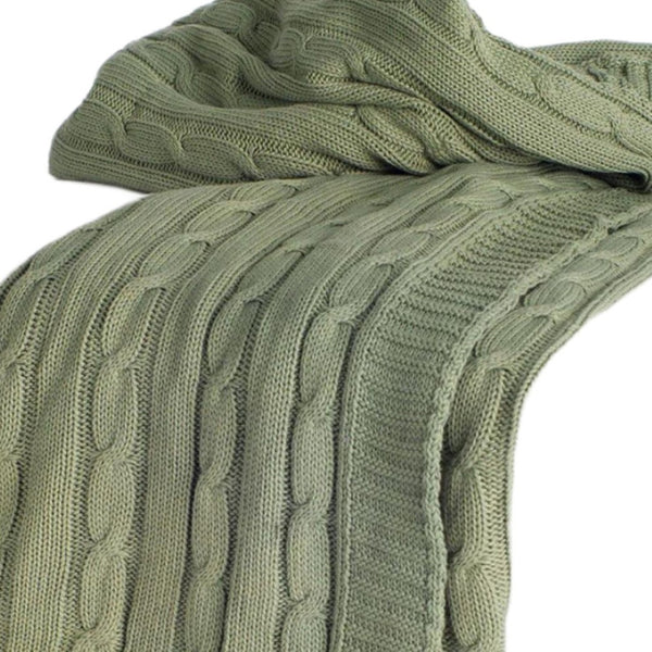 HomeRoots 50" Olive Green Cotton Knitted Striped Throw Blanket - Soft, Stylish, Versatile Comfort for Any Space 518768