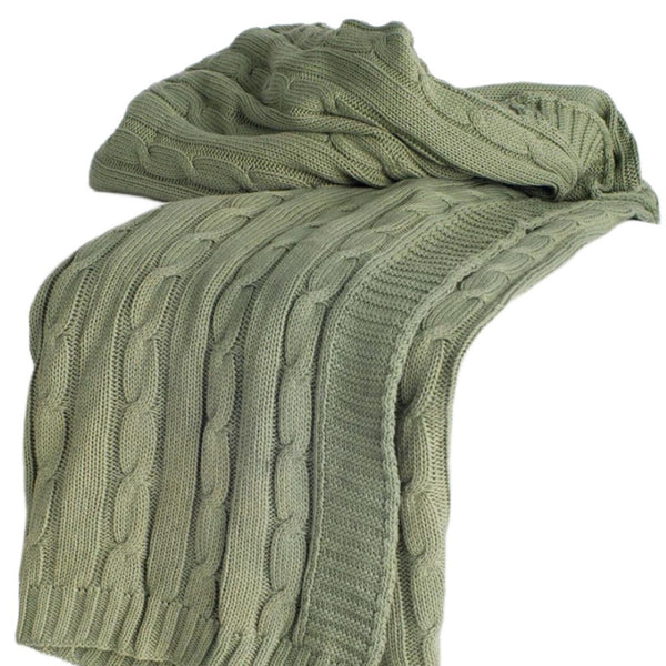 HomeRoots 50" Olive Green Cotton Knitted Striped Throw Blanket - Soft, Stylish, Versatile Comfort for Any Space 518768