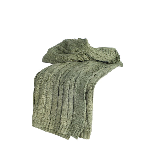 HomeRoots 50" Olive Green Cotton Knitted Striped Throw Blanket - Soft, Stylish, Versatile Comfort for Any Space 518768