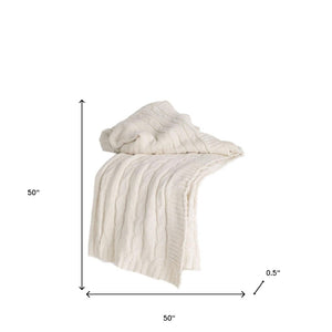 HomeRoots Ivory Knitted Throw Blanket - 100% Cotton, Soft & Breathable, Stylish Striped Design for Cozy Decor 518769