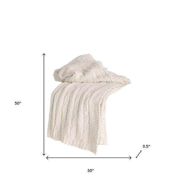 HomeRoots Ivory Knitted Throw Blanket - 100% Cotton, Soft & Breathable, Stylish Striped Design for Cozy Decor 518769