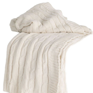HomeRoots Ivory Knitted Throw Blanket - 100% Cotton, Soft & Breathable, Stylish Striped Design for Cozy Decor 518769