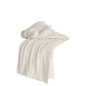 HomeRoots Ivory Knitted Throw Blanket - 100% Cotton, Soft & Breathable, Stylish Striped Design for Cozy Decor 518769