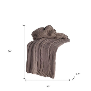 HomeRoots Brown Knitted Cotton Throw Blanket - Cozy, Textured Design for Sofas, Beds, and Modern Decor Accents 518770