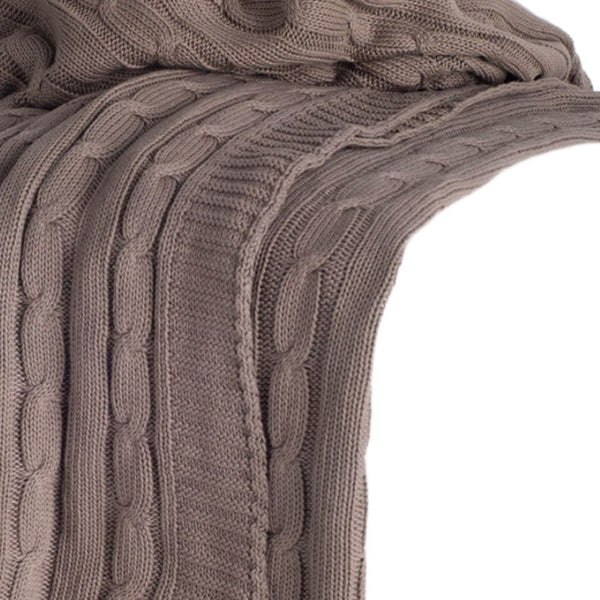 HomeRoots Brown Knitted Cotton Throw Blanket - Cozy, Textured Design for Sofas, Beds, and Modern Decor Accents 518770