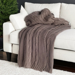HomeRoots Brown Knitted Cotton Throw Blanket - Cozy, Textured Design for Sofas, Beds, and Modern Decor Accents 518770