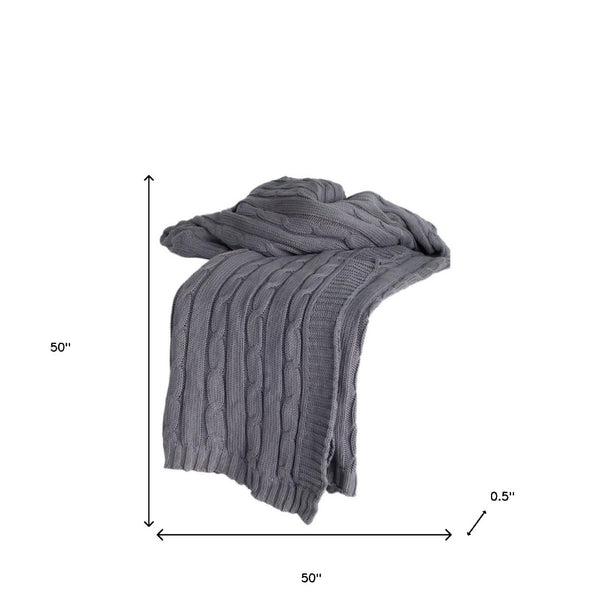 HomeRoots Light Gray Knitted Cotton Throw Blanket – Elegant Cozy Accent for Modern Living Spaces & Comfort 518771