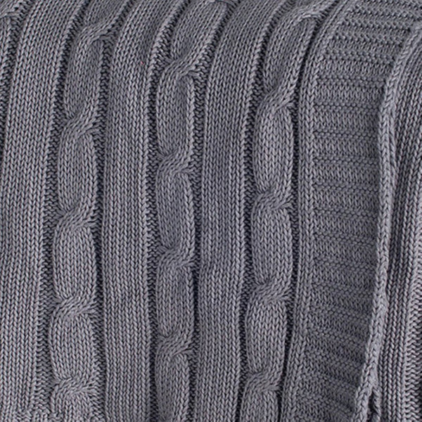 HomeRoots Light Gray Knitted Cotton Throw Blanket – Elegant Cozy Accent for Modern Living Spaces & Comfort 518771