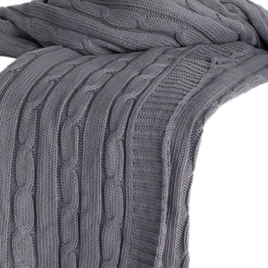 HomeRoots Light Gray Knitted Cotton Throw Blanket – Elegant Cozy Accent for Modern Living Spaces & Comfort 518771