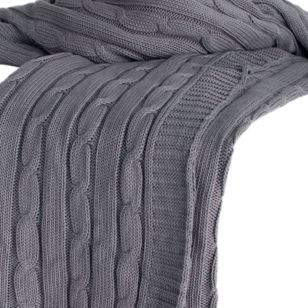 HomeRoots Light Gray Knitted Cotton Throw Blanket – Elegant Cozy Accent for Modern Living Spaces & Comfort 518771